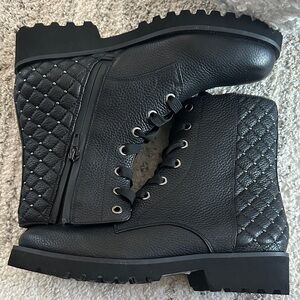 Vaneli Black Quilted Combat Boots